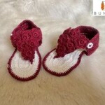 Maroon Handmade Crochet Newborn Baby Sandals