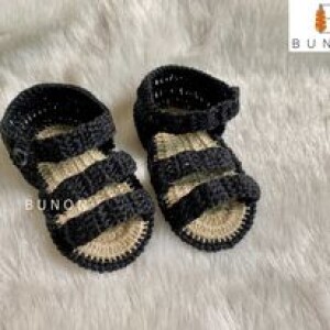 Handmade Crochet Black Newborn Baby Sandals