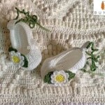 Blue Flower Handmade White Crochet Newborn Baby Shoes