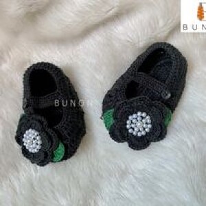 Handmade Black Crochet Newborn Baby Shoes