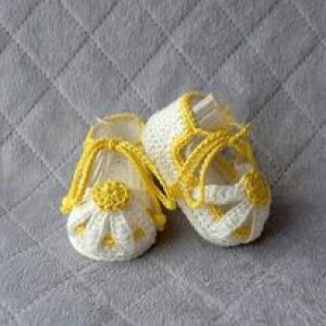 Yellow Handmade Crochet Newborn Baby Shoes