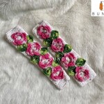 White Body Pink Rose Crochet Fridge Handle Cover