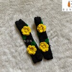 Black Body Yellow Flower Crochet Fridge Handle Cover