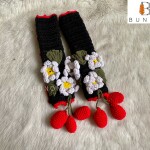 Black Body White Flower Crochet Fridge Handle Cover