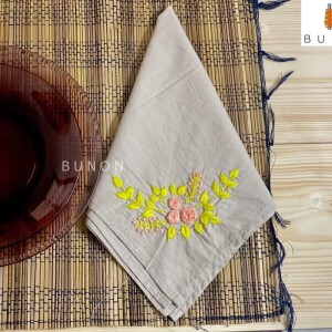 White Cotton Yellow Work Handstitched Napkin