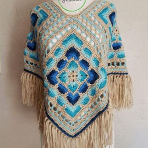 Cream Color Handmade Knitted Poncho