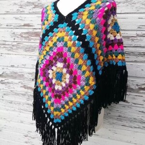 Handmade Black Color Crochet Poncho