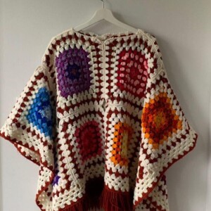 Stylish Off-White Hand Knitted Acrylic Poncho