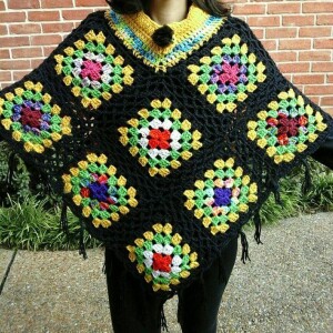 Black Hand Knitted Poncho