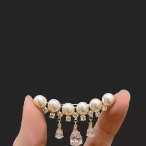 White Crystal Pearl Hijab  Brooch