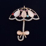 Opal And Rhinestone Umbrella Brooch