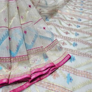 Original 84 counts Off White Half Silk Jamdani Saree