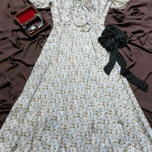 Gingham White Floral Dress