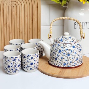 Ceramic Tea Pot-White & Blue Combination