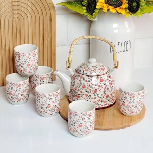 Ceramic Tea Pot-White & Red Combination