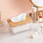 Glass Tissue Holder With Bamboo Lid