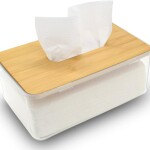 Glass Tissue Holder With Bamboo Lid