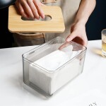 Glass Tissue Holder With Bamboo Lid