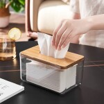 Glass Tissue Holder With Bamboo Lid