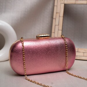 Designer Capsule Shape Clutch - Glossy Rose Pink