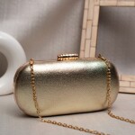 Designer Capsule Shape Clutch - Glossy Golden