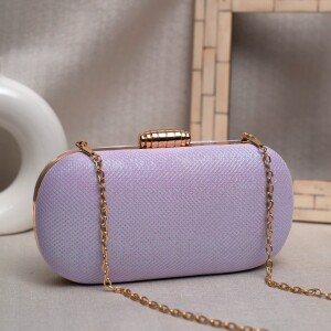 Designer Capsule Shape Clutch - Glossy Lavender