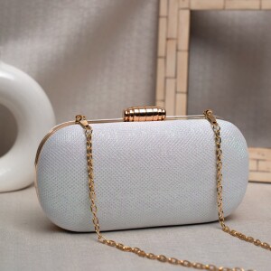 Designer Capsule Shape Clutch - Glossy White